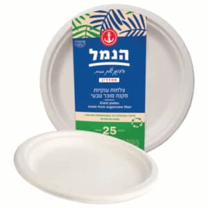 צלחות  ענקיות מקנה סוכר טבעי - 25 יחידות - חד פעמי מתכלה | הנמל