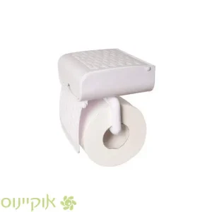 מתקן נייר טואלט יחיד + מקום למגבונים ראטן בצבע לבן